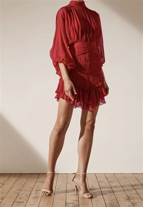 Kırmızı Şifon Mini Tasarım Elbise
