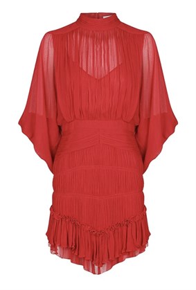 Kırmızı Şifon Mini Tasarım Elbise