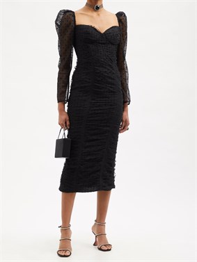 Siyah Noktalı Tül Midi Elbise
